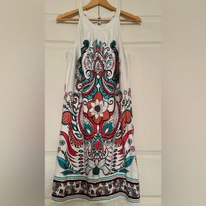 New York & Company White Dress with Turquoise and Coral Floral Print